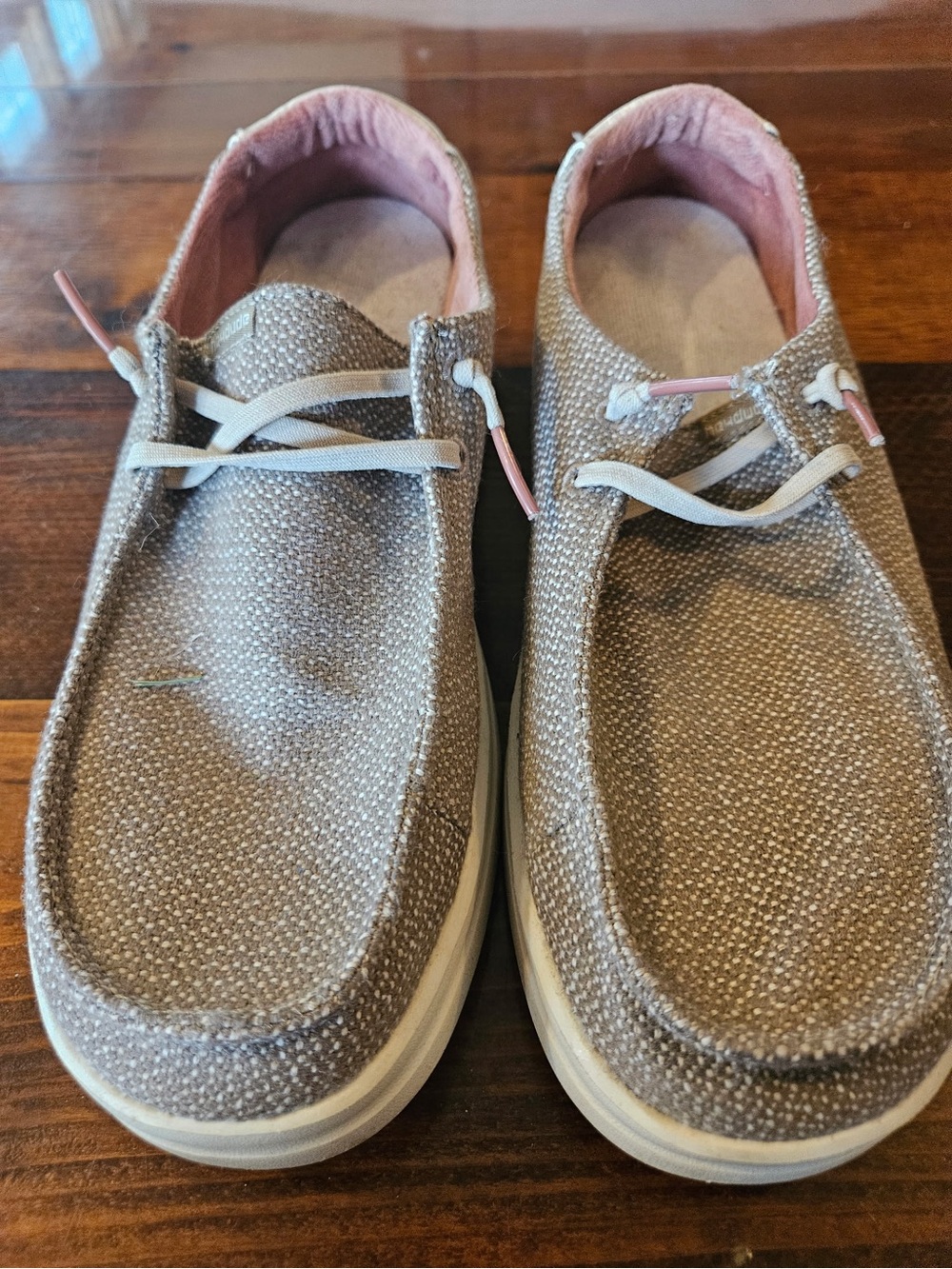 Hey Dude’s Warm Tan Slip-On Moccasin with Pink Lining